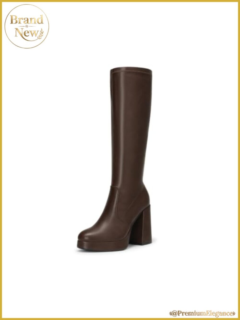 Faux Leather Chunky Platform Knee High Boots Zip Up Block Heel